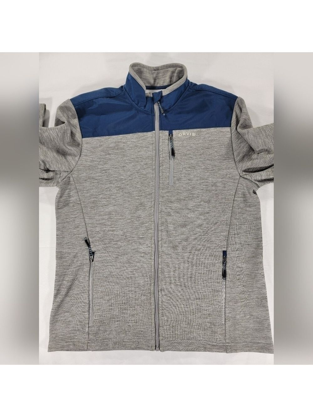 ORVIS Mens Bonded Mesh Fleece Full Zip Jacket Medium Gray Blue Sprin Mid Weight - Picture 3 of 11